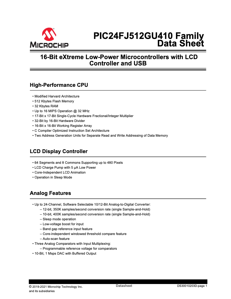 Page 1 de la notice Fiche technique Microchip PIC24FJ512GL408