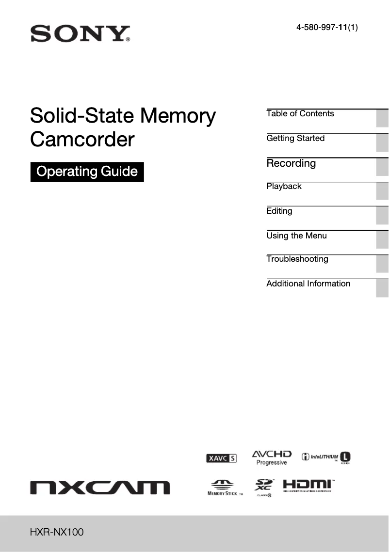 Page 1 de la notice Manuel utilisateur Sony HXR-NX100J