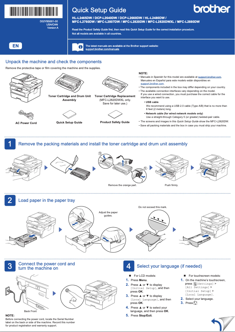 Page n°1 - Guide de démarrage rapide Brother MFC-L2820DW