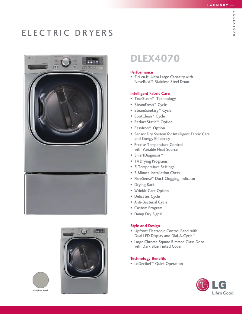 Page 1 de la notice Fiche technique LG DLEX4070V