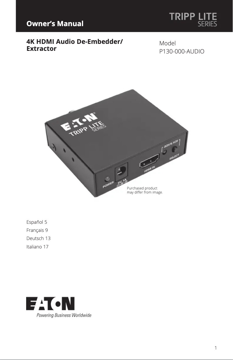 Página 1 del manual Manual de usuario Tripp Lite P130-000-AUDIO
