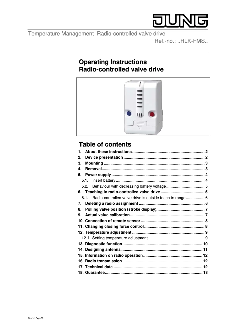 Page n°1 - Manuel utilisateur JUNG HLK-FMS