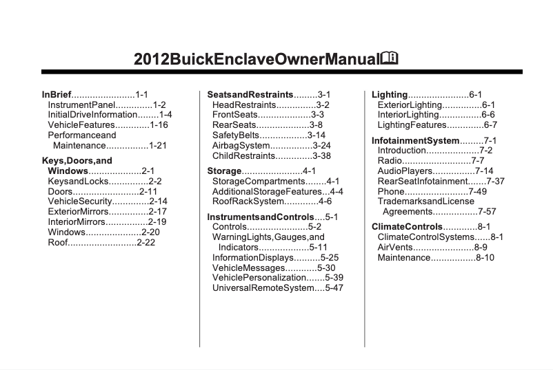 Page n°1 - Manuel utilisateur Buick Enclave (2025)