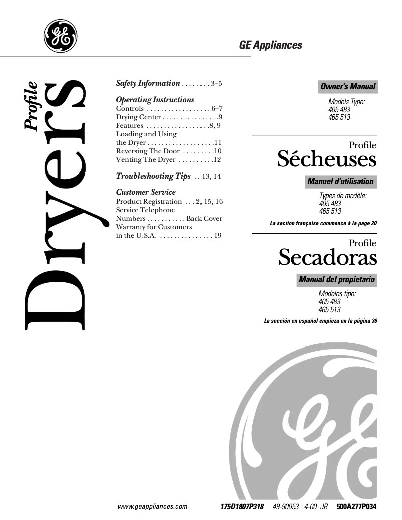 Image de la première page du manuel de l'appareil Profile Prodigy DPXR483GAAA