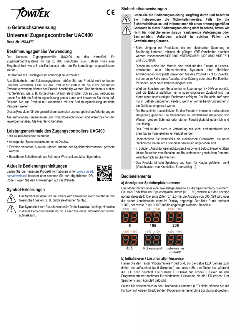 Page 1 de la notice Manuel utilisateur TowiTek TWT2020