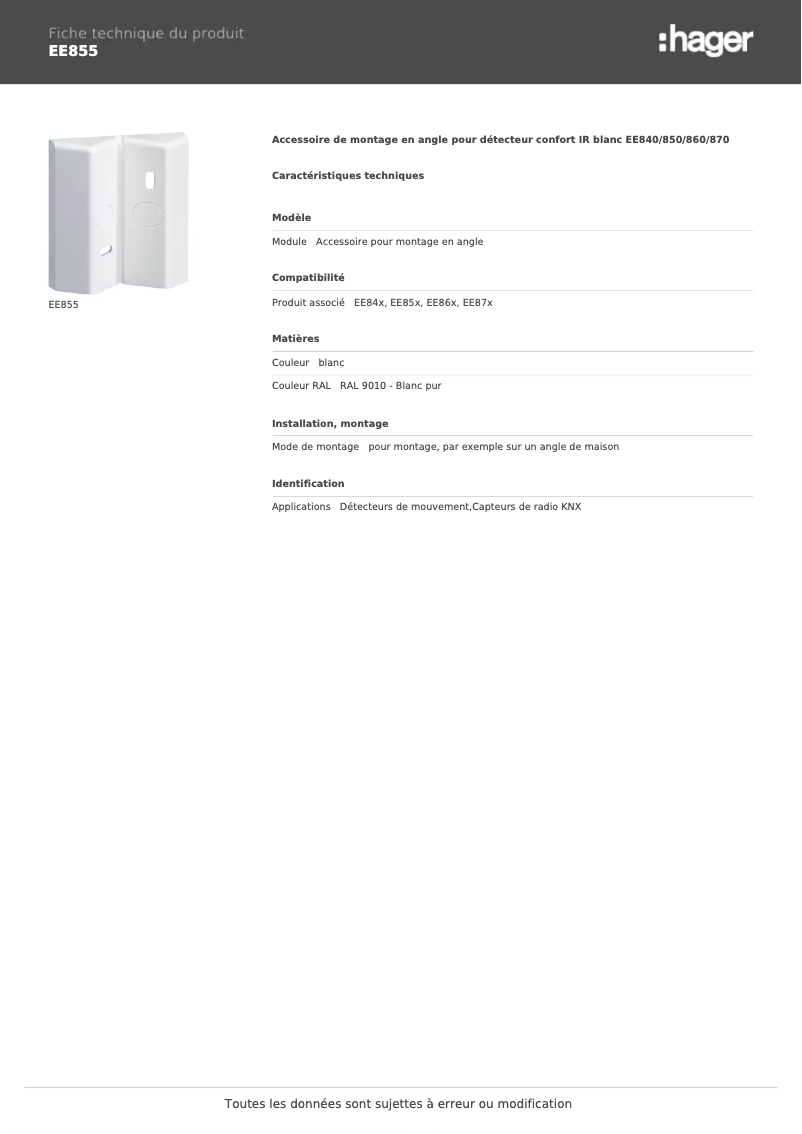 Image de la première page du manuel de l'appareil EE855