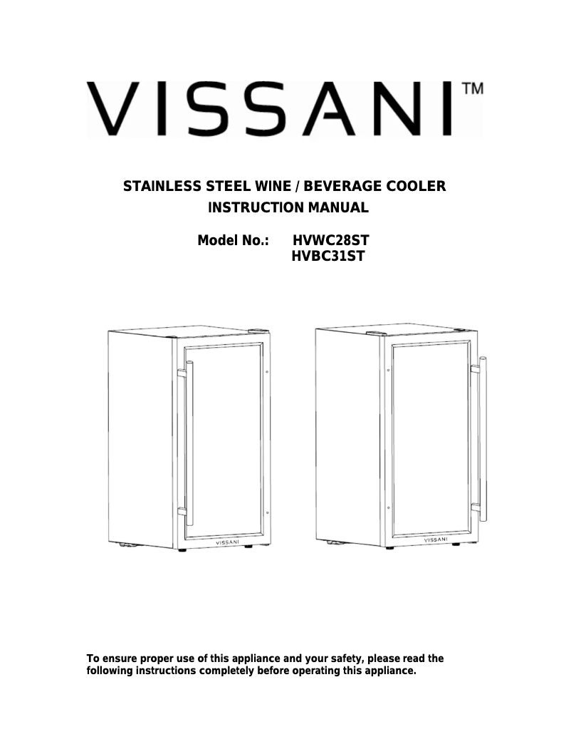 Page 1 de la notice Manuel utilisateur Vissani HVBC31ST