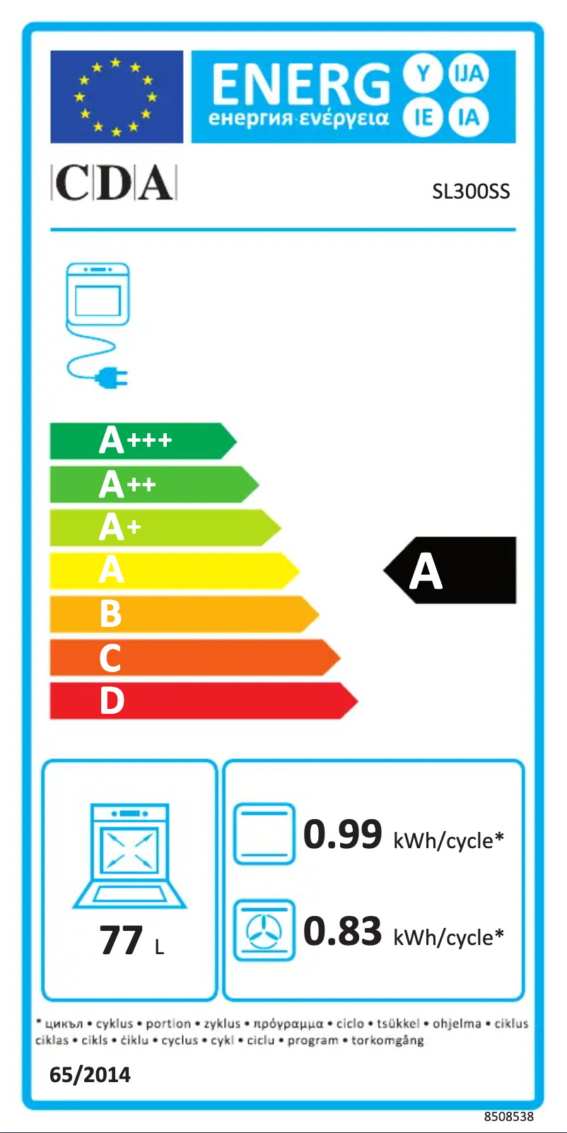 Page n°1 - Label énergétique CDA SL300BL