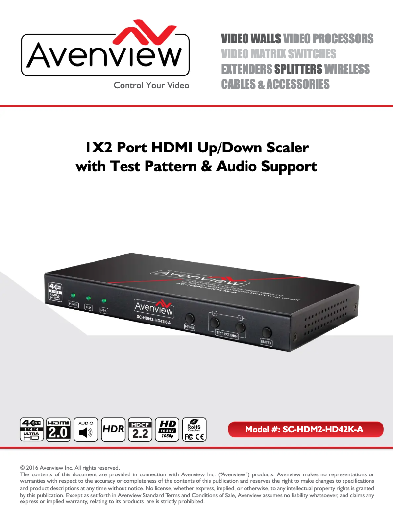 Page 1 de la notice Manuel utilisateur Avenview SC-HDM2-HD42K-A