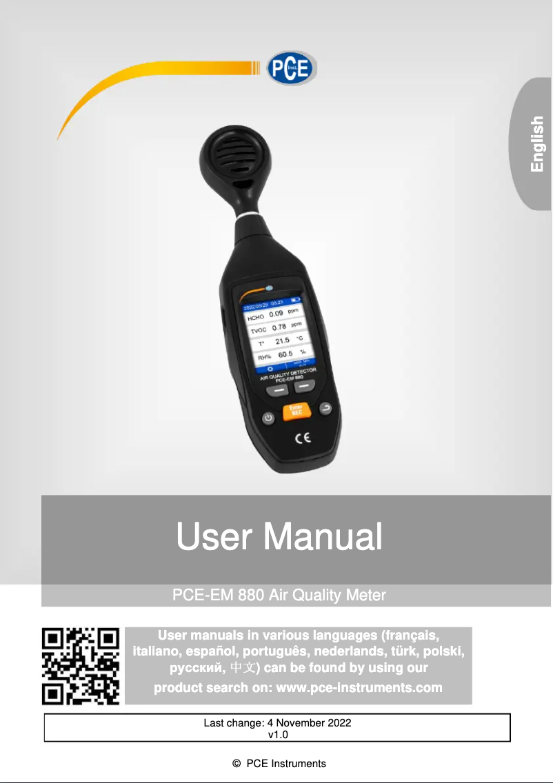 Page n°1 - Manuel utilisateur PCE Instruments PCE-EM 880