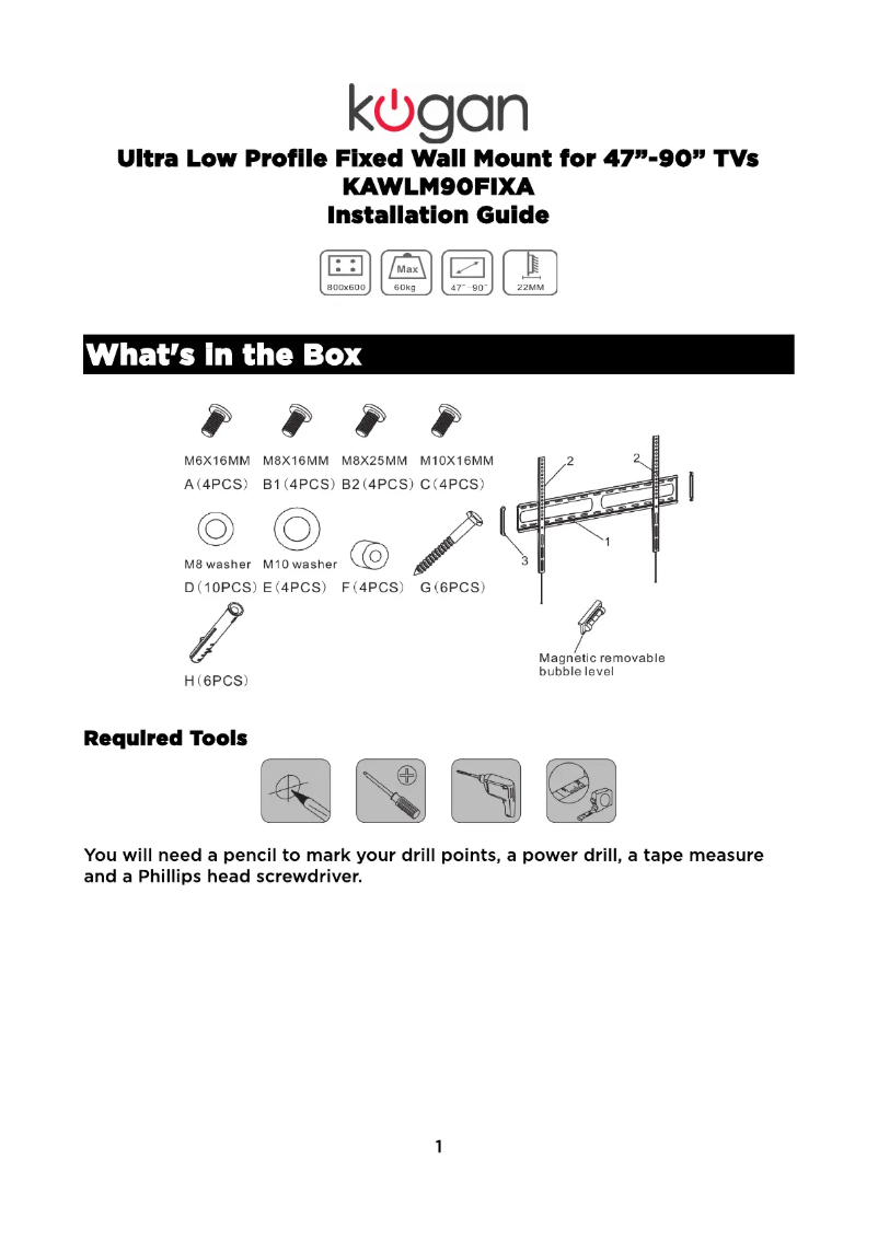 Página 1 del manual Manual de usuario Kogan KAWLM90FIXA