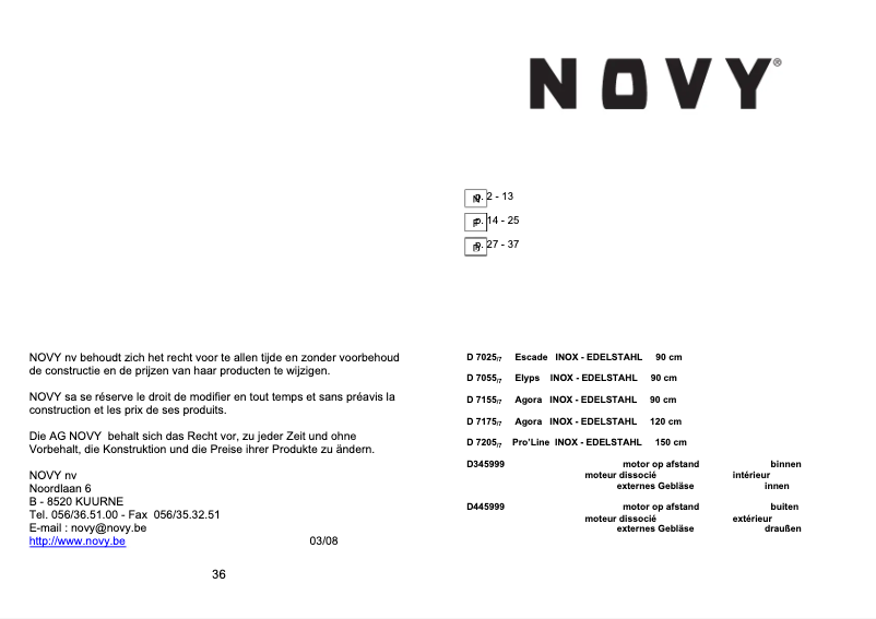 Page n°1 - Manuel utilisateur Novy Agora 7155