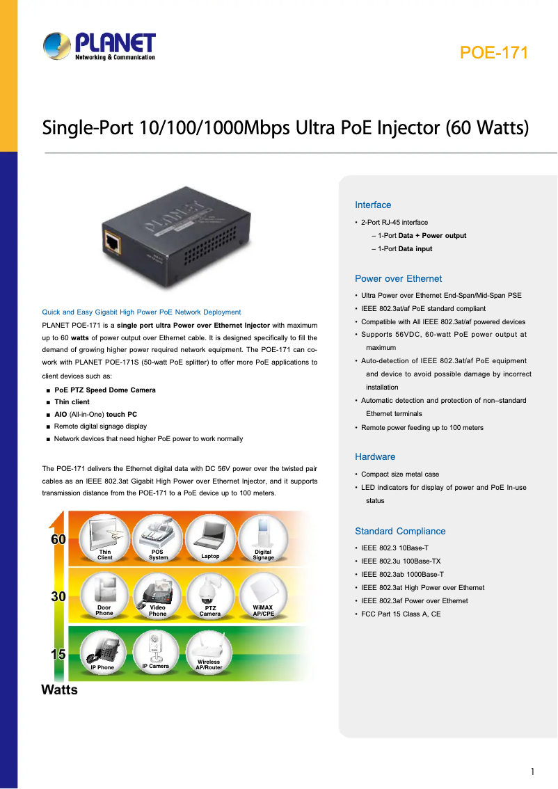 Page n°1 - Fiche technique Planet POE-171
