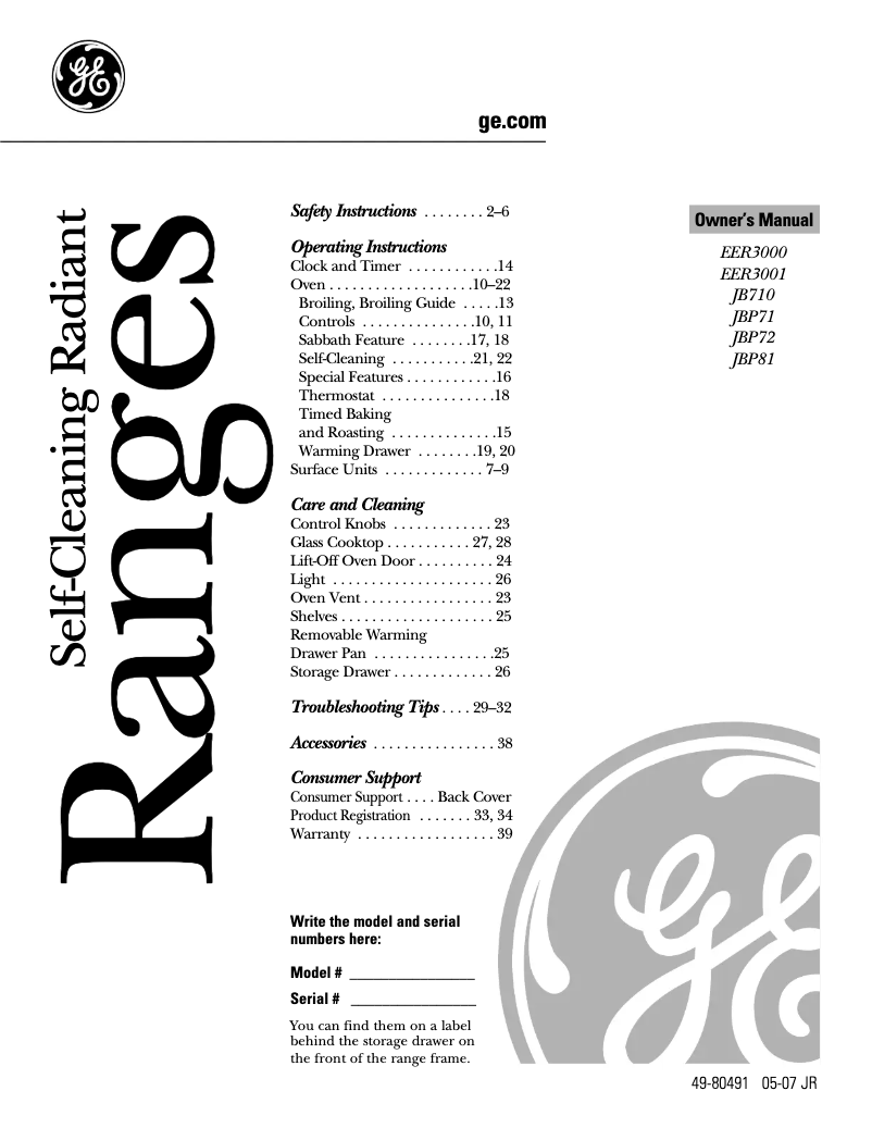 Page n°1 - Manuel d'utilisation et d'entretien GE JBP72SKSS
