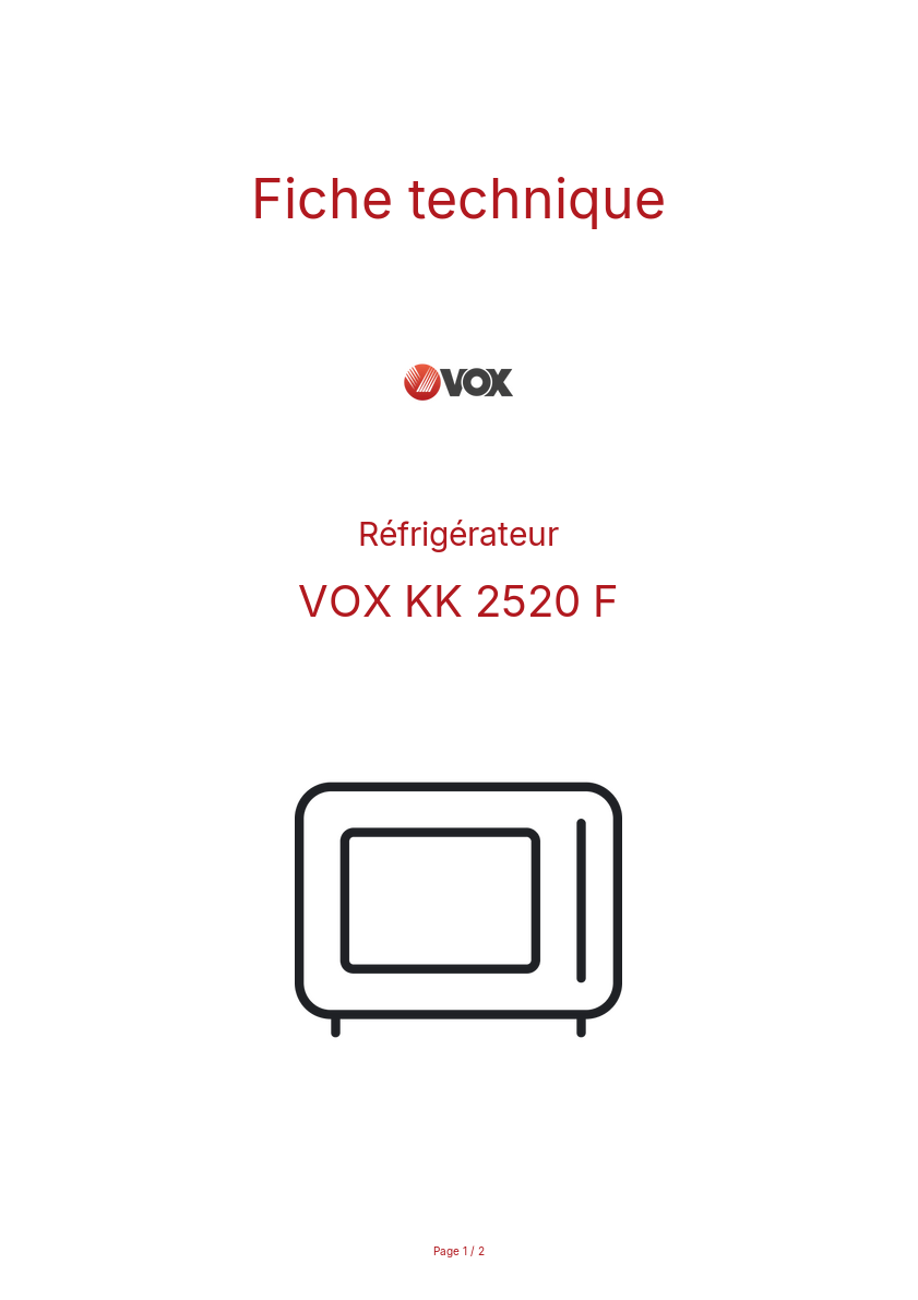 Page n°1 - Fiche technique VOX KK 2520 F