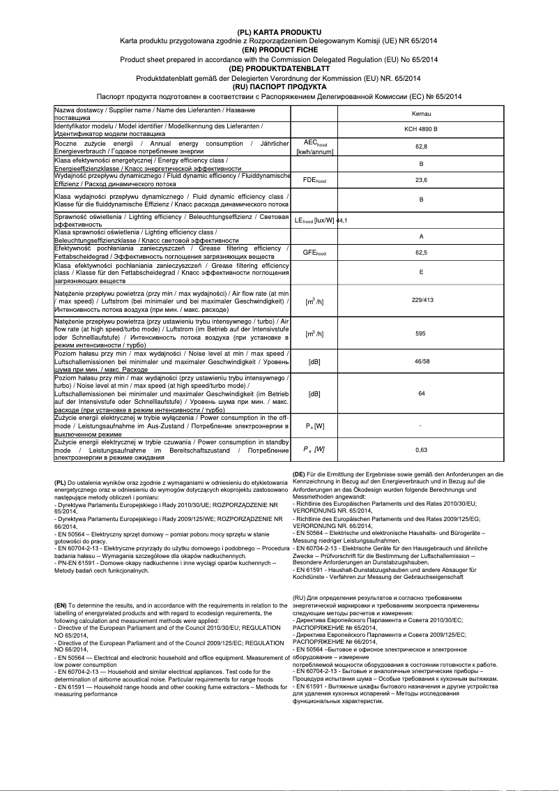 Page 1 de la notice Fiche technique Kernau KCH 4890 B