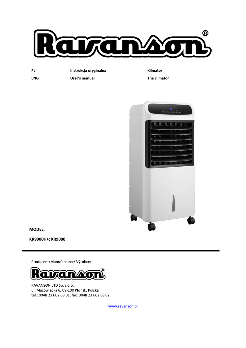 Page 1 de la notice Manuel utilisateur Ravanson KR9000