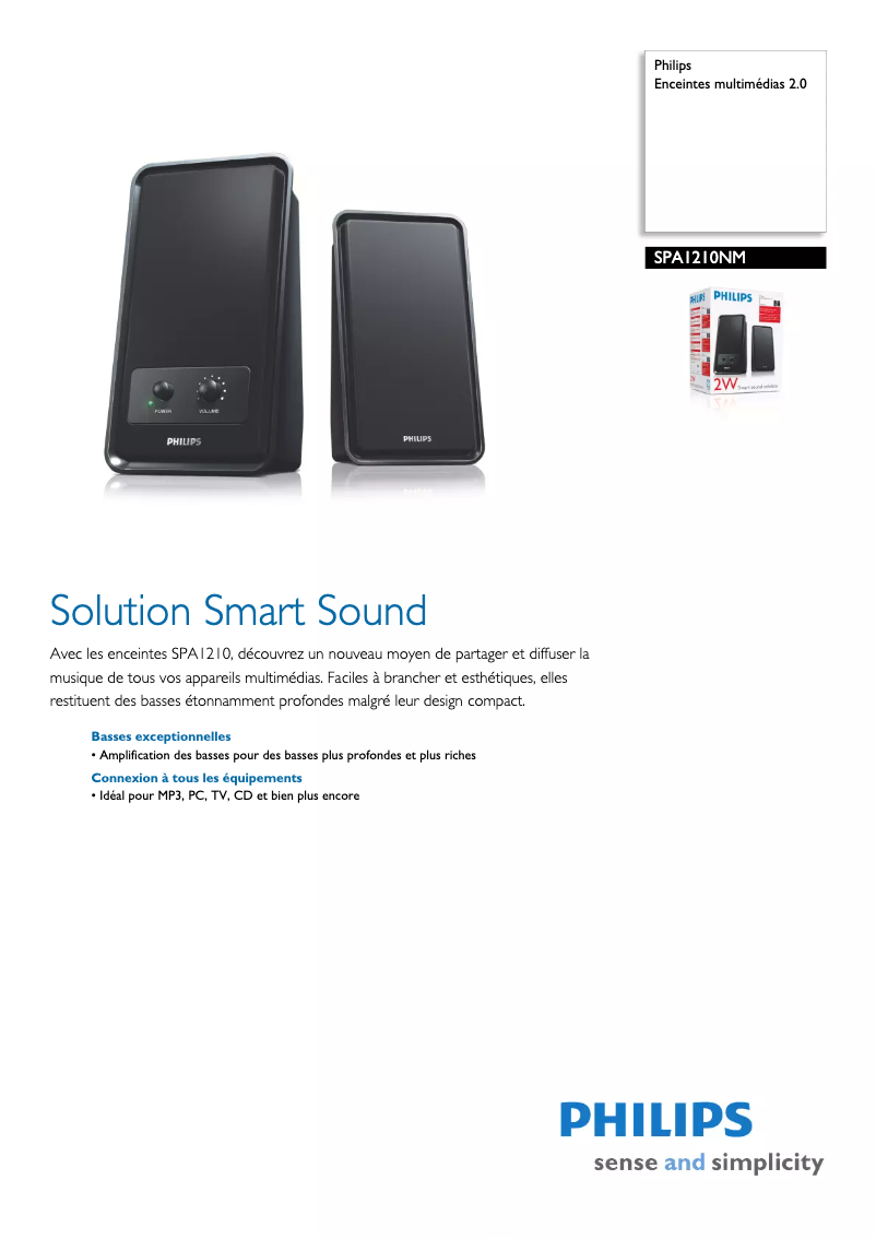 Page 1 de la notice Fiche technique Philips SPA1210NM