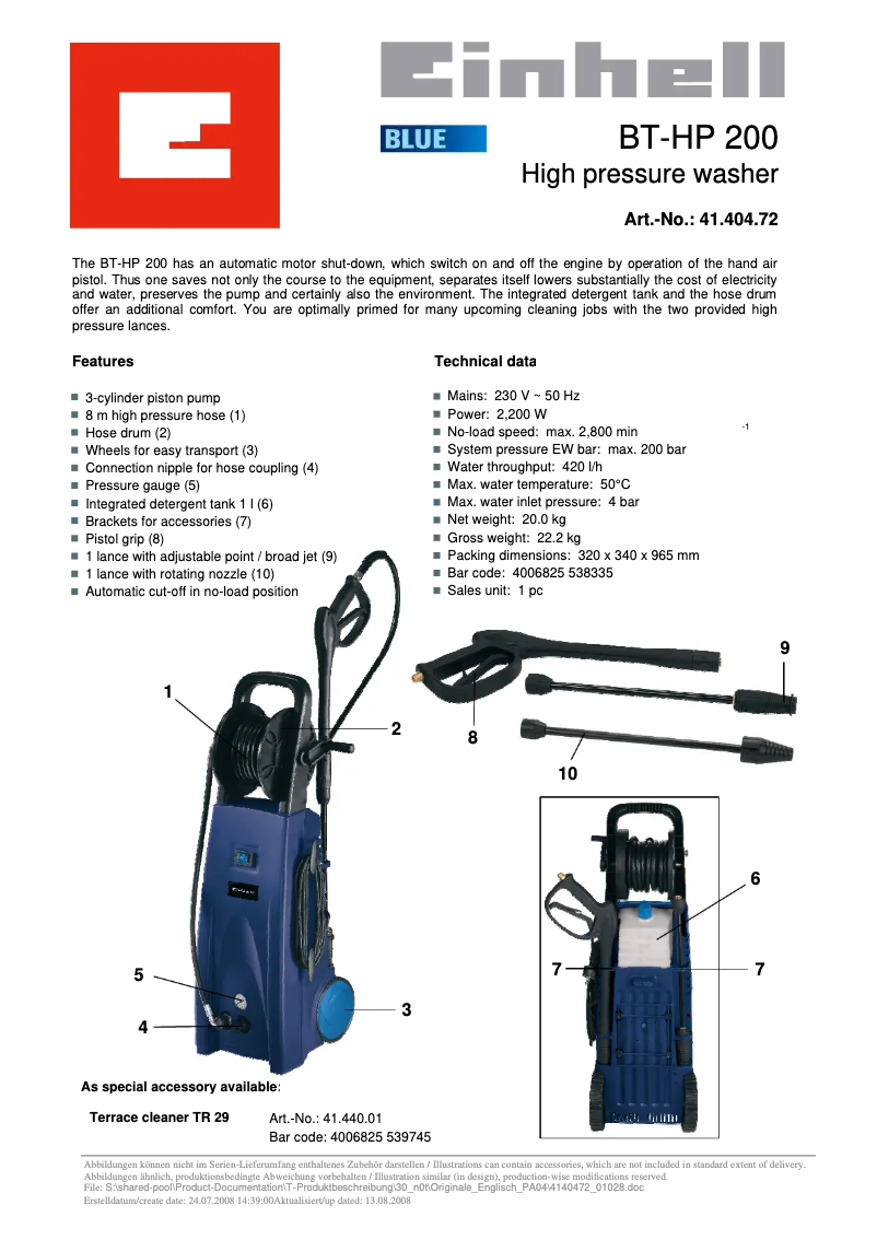 Página 1 del manual Manual de usuario Einhell BT-HP 200