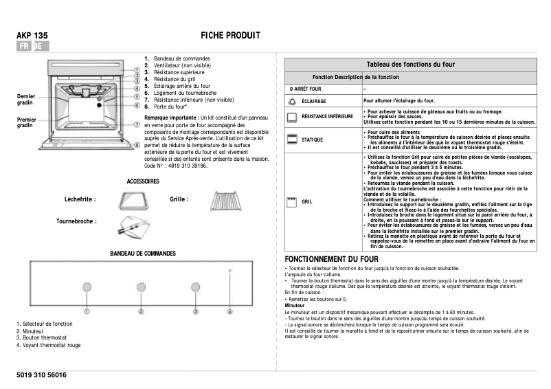Page 1 de la notice Manuel utilisateur Whirlpool AKP 135 IX