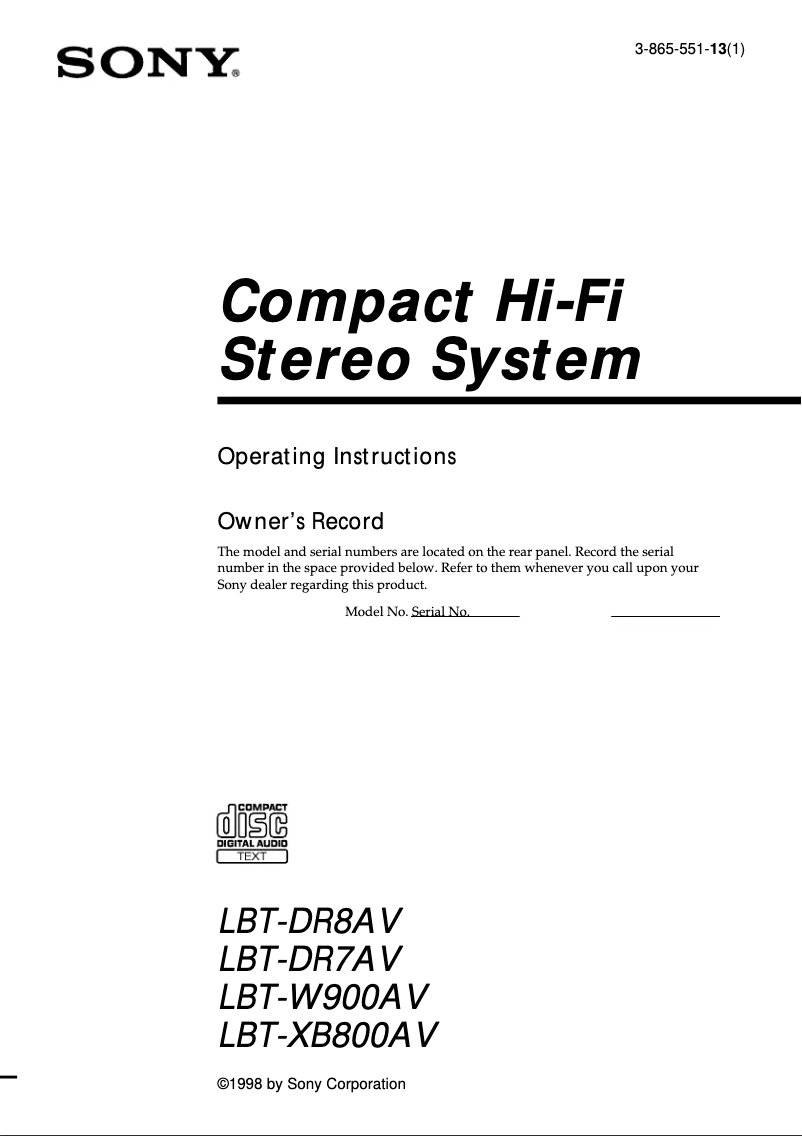 Página 1 del manual Manual de usuario Sony LBT-W900AV