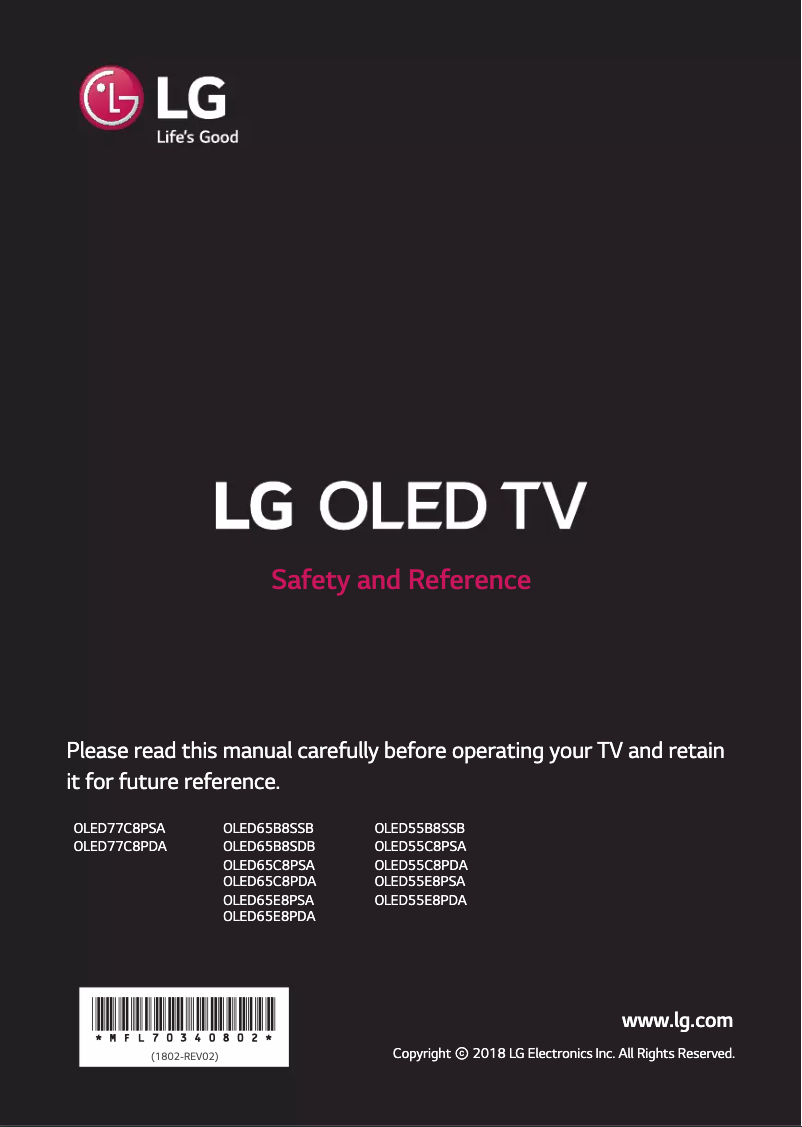 Page 1 de la notice Manuel utilisateur LG OLED65C8PDA
