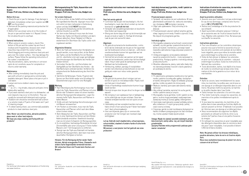 Page 1 de la notice Fiche technique Hendi 833032