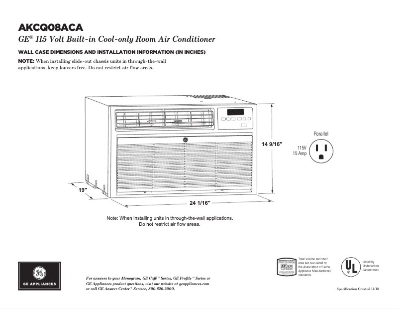 Page n°1 - Fiche technique GE AKCQ08ACA