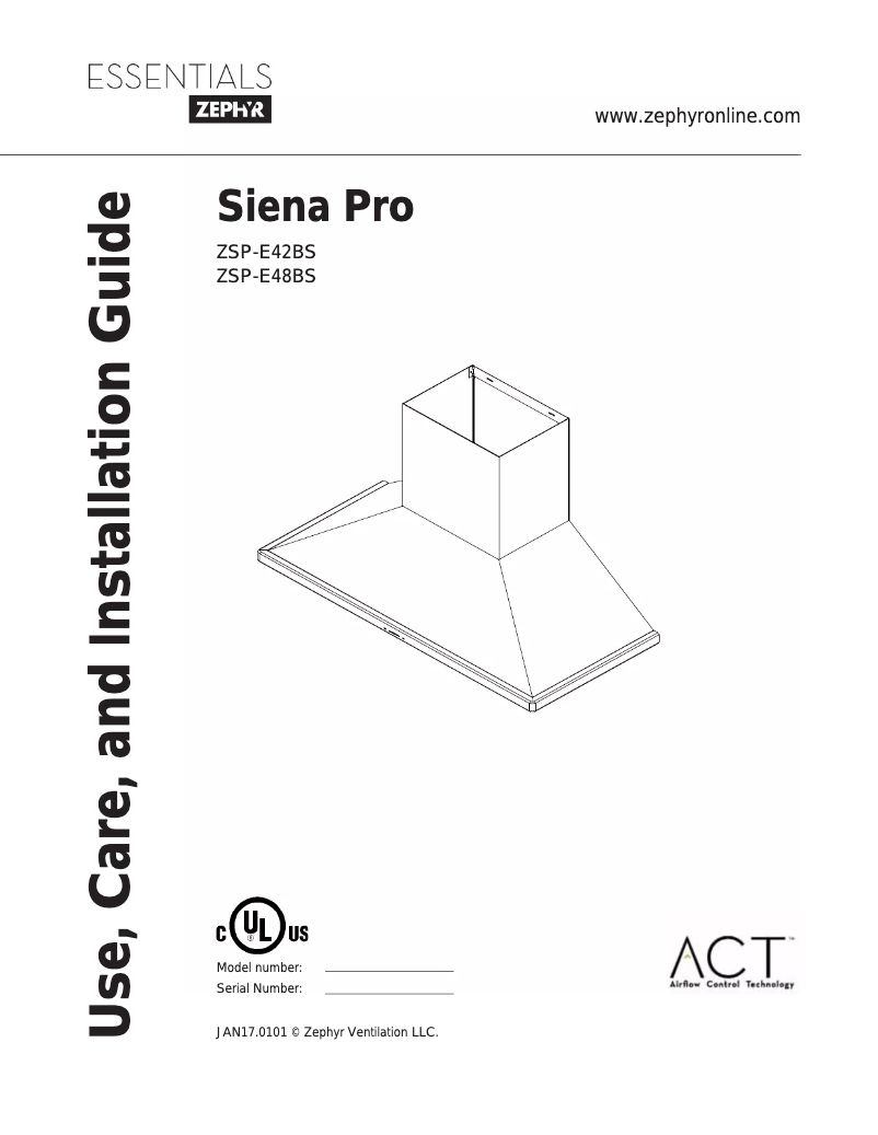 Page n°1 - Manuel utilisateur Zephyr Siena Pro ZSP-E42BS