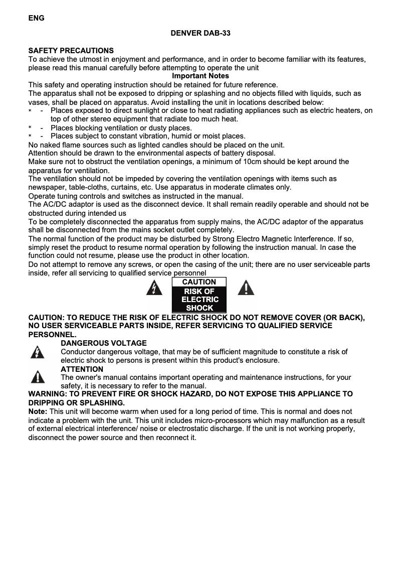 Image de la première page du manuel de l'appareil DAB-33 MK2