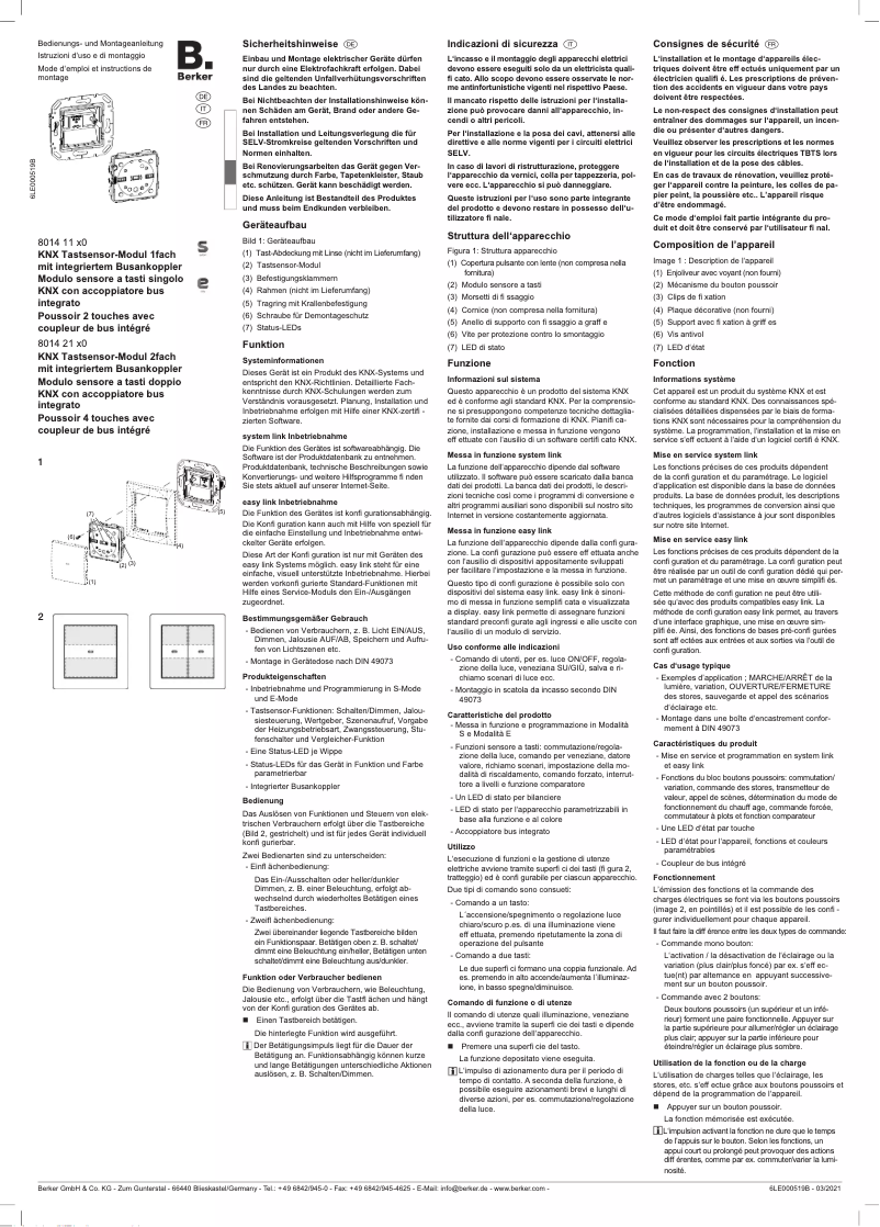 Page 1 de la notice Instructions / montage Hager 80141170