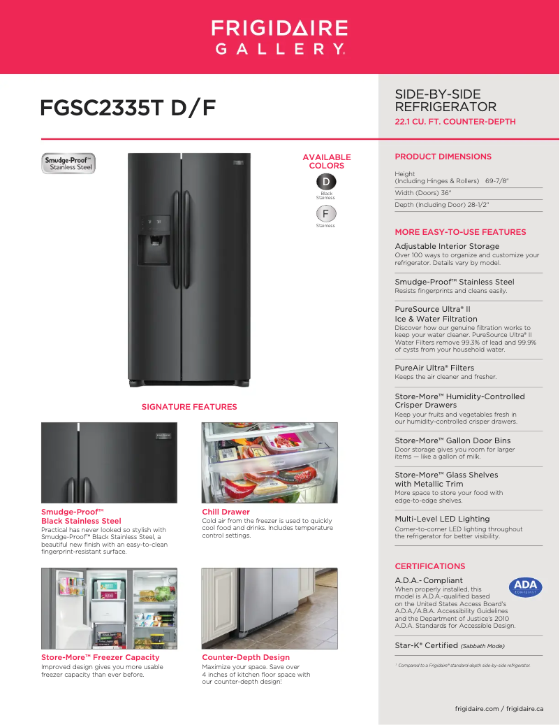 Página 1 del manual Ficha técnica Frigidaire FGSC2335TF