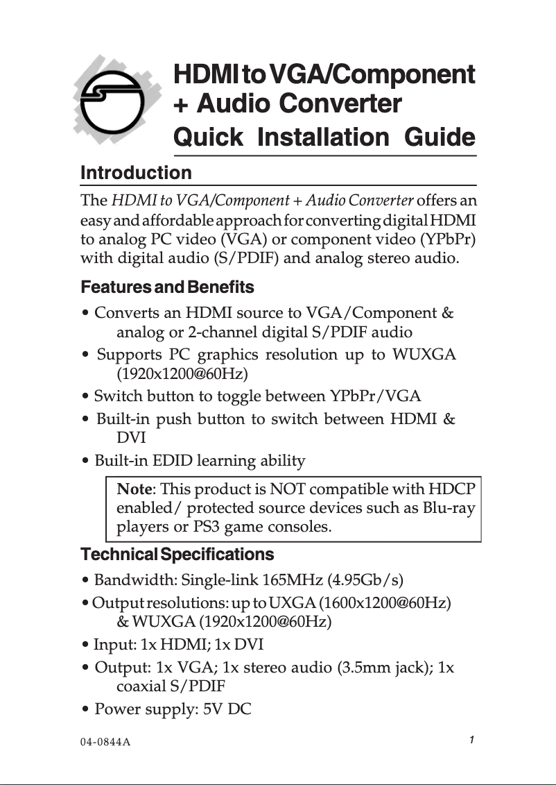 Image de la première page du manuel de l'appareil CE-H21611-S1 video converter