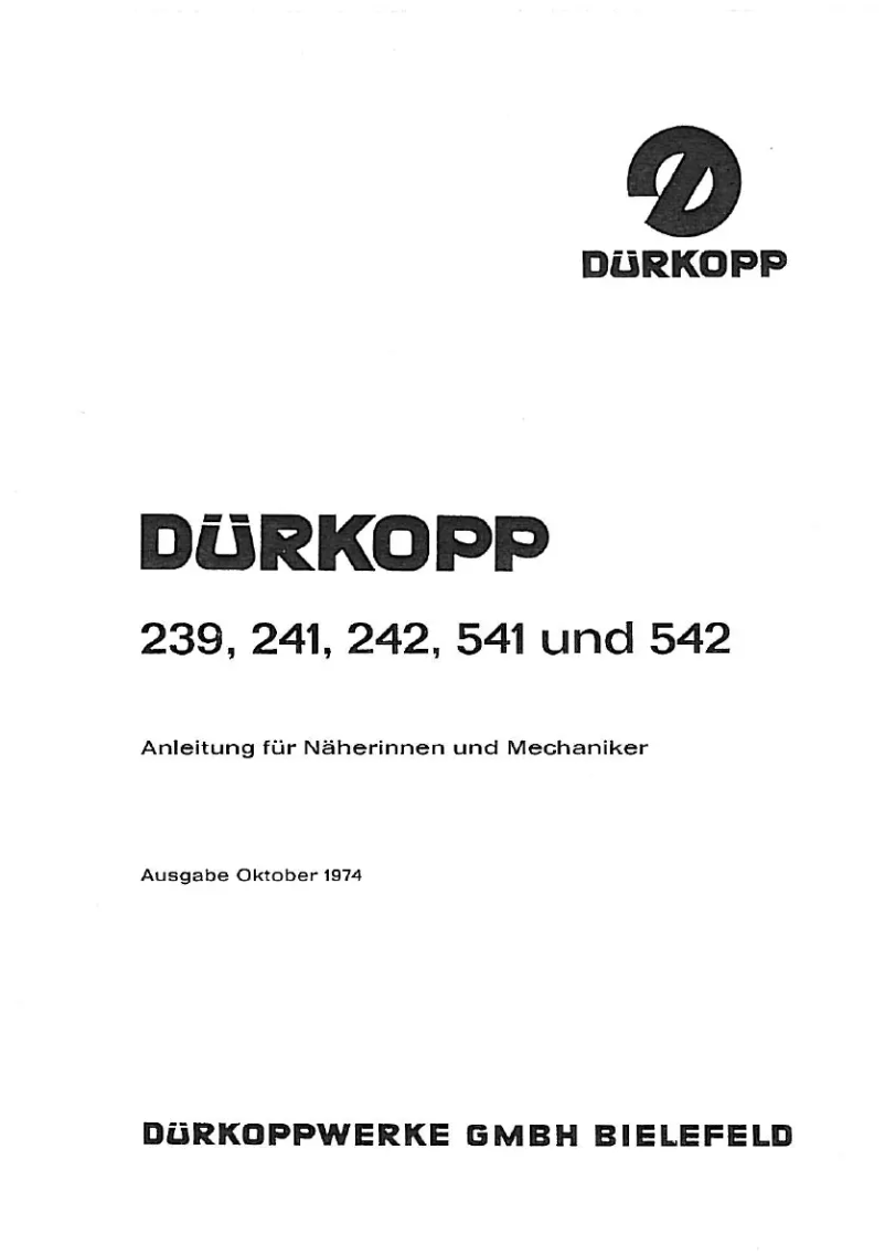 Page n°1 - Manuel utilisateur Dürkopp Adler 542