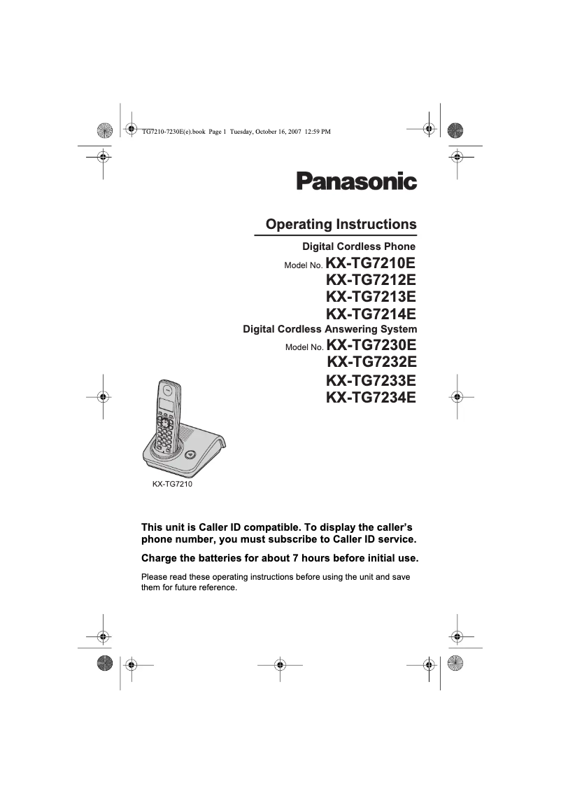Imagen de la primera página del manual del dispositivo KX-TG7212E