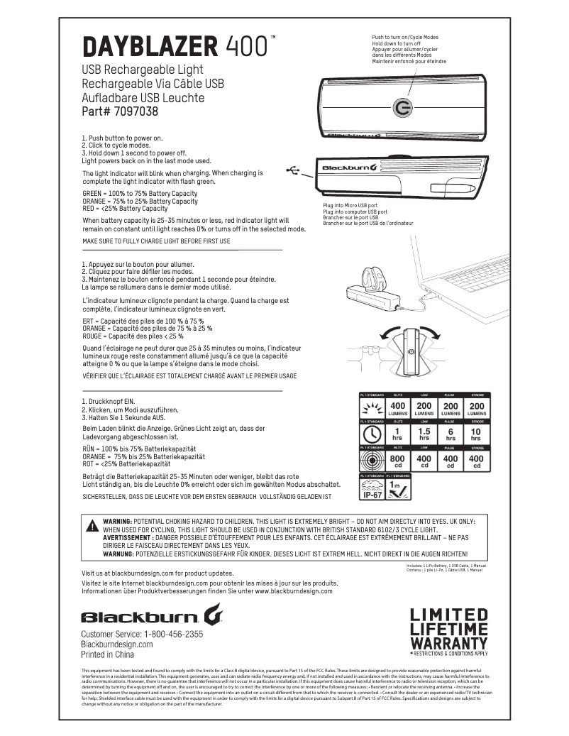 Página 1 del manual Manual de usuario Blackburn Dayblazer 400