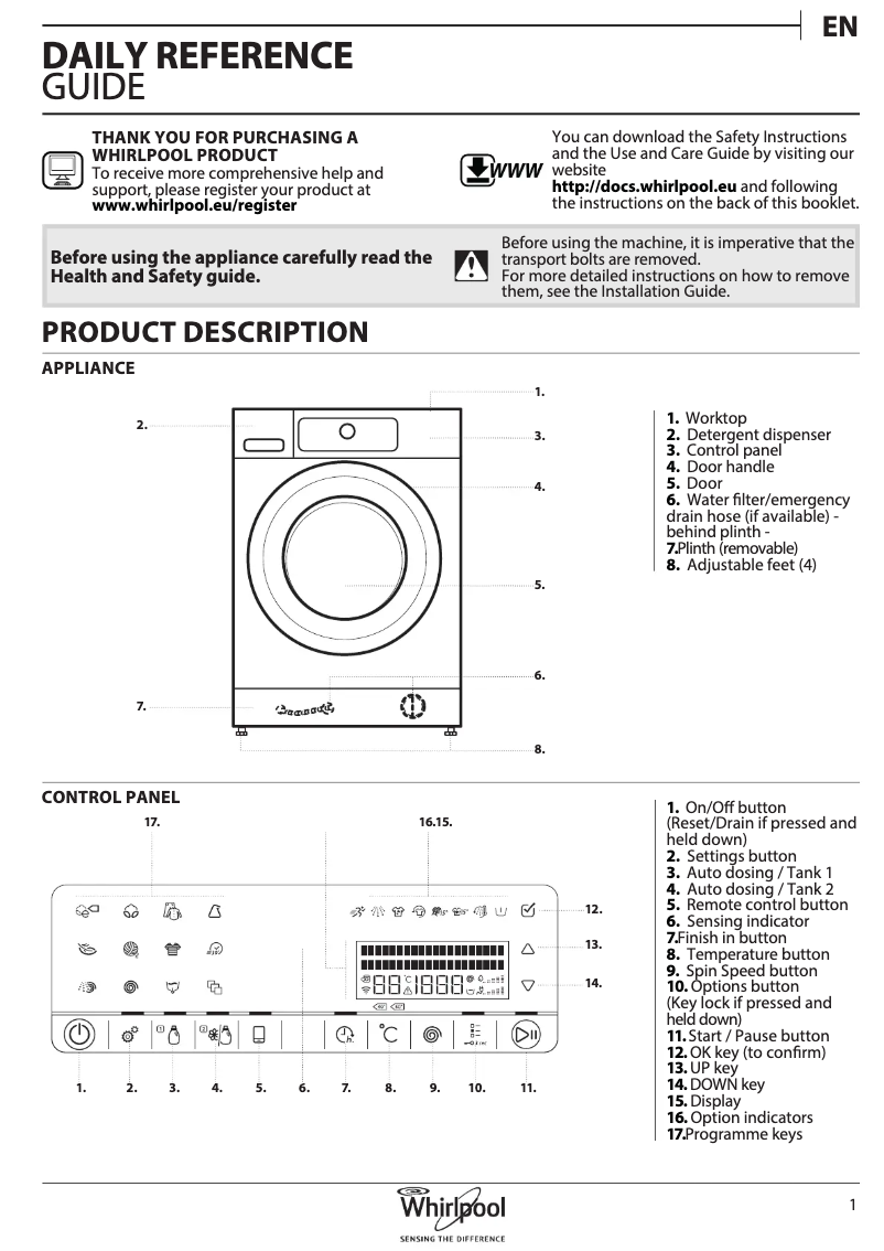 Page 1 de la notice Manuel utilisateur Whirlpool FSCR 12440