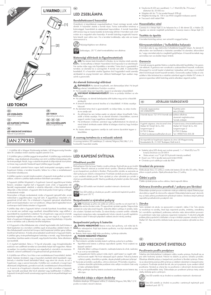 Page 1 de la notice Manuel utilisateur Livarno Lux IAN 273898