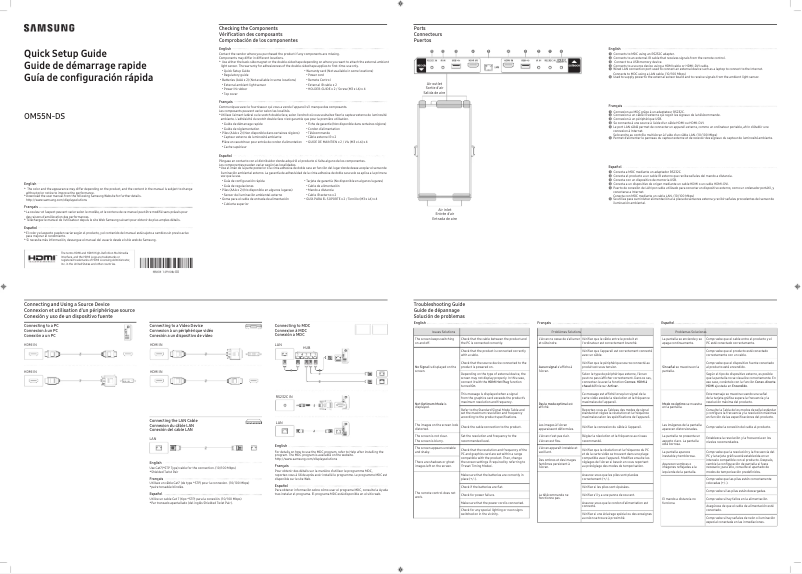 Page n°1 - Guide de démarrage rapide Samsung OM55N-DS