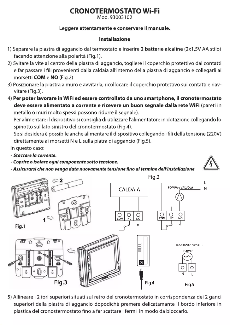 Page 1 de la notice Manuel utilisateur Bravo Cronotermostato Wi-Fi