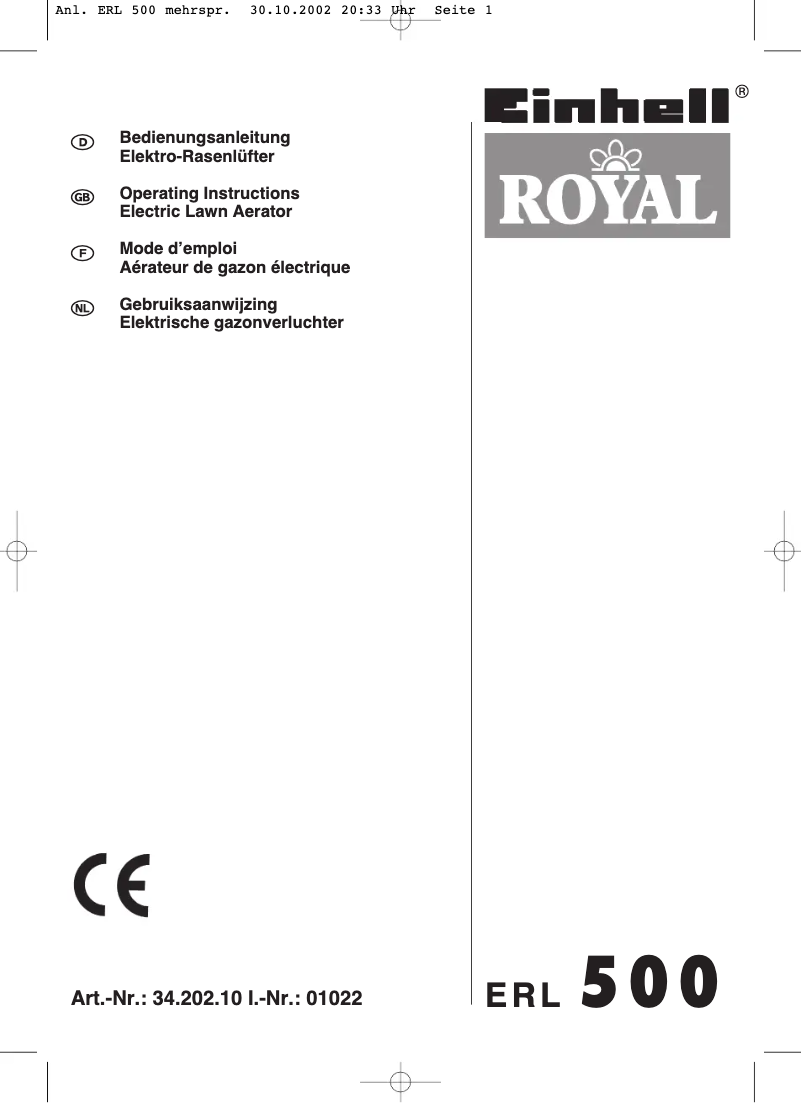 Page 1 de la notice Manuel utilisateur Einhell ERL 500