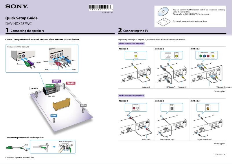 Página 1 del manual Guía de instalación Sony DAV-HDX287WC