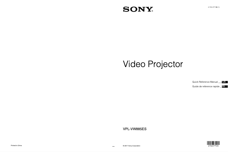 Page 1 de la notice Guide d'installation Sony VPL-VW885ES