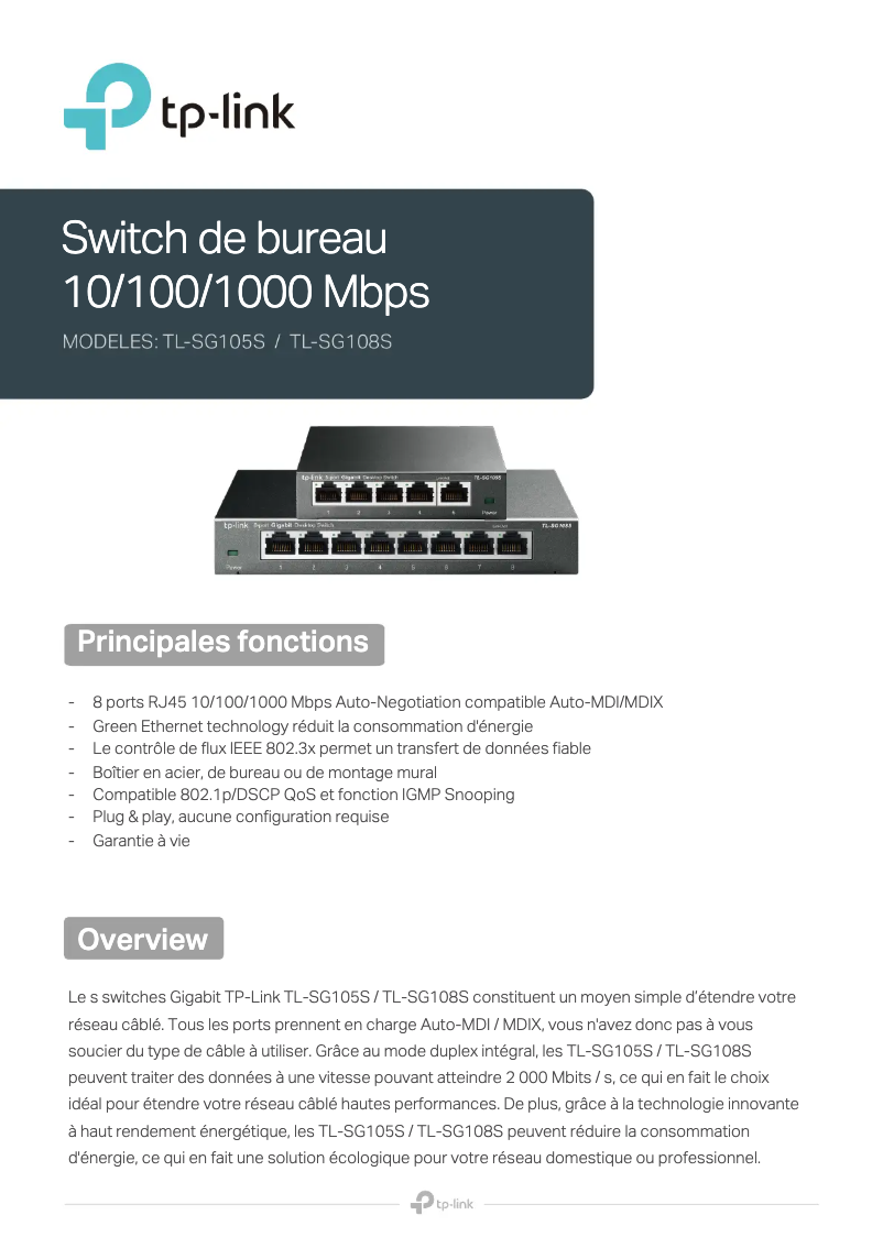 Página 1 del manual Guía de instalación TP-Link TL-SG105S