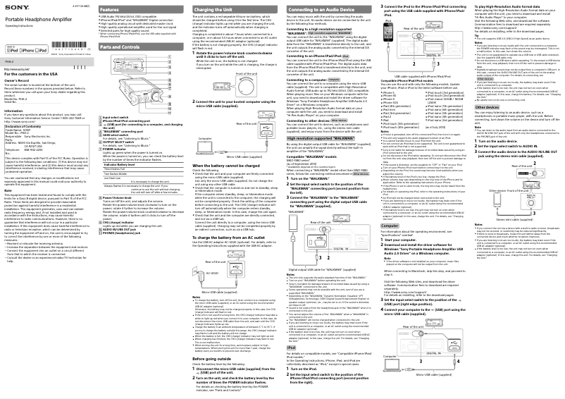 Page 1 de la notice Manuel utilisateur Sony PHA-2