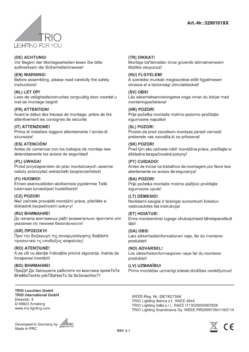 Page 1 de la notice Manuel utilisateur Trio Lighting Avus 329010107