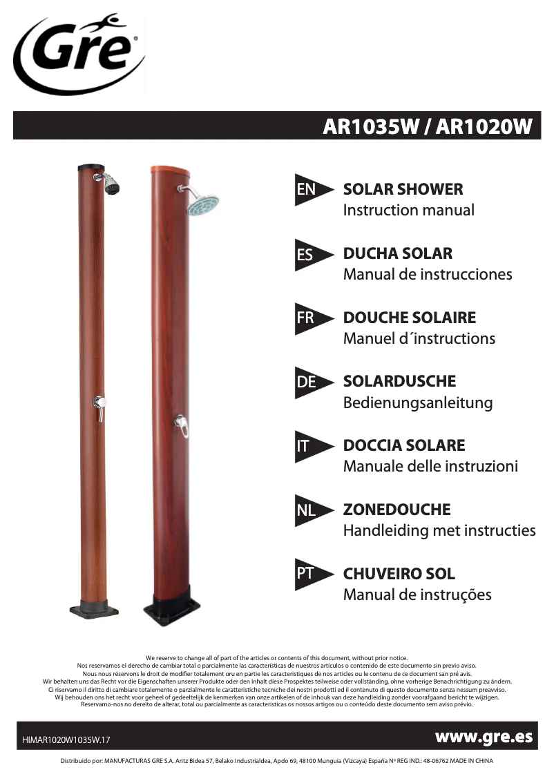Page n°1 - Manuel utilisateur Gre AR1020W