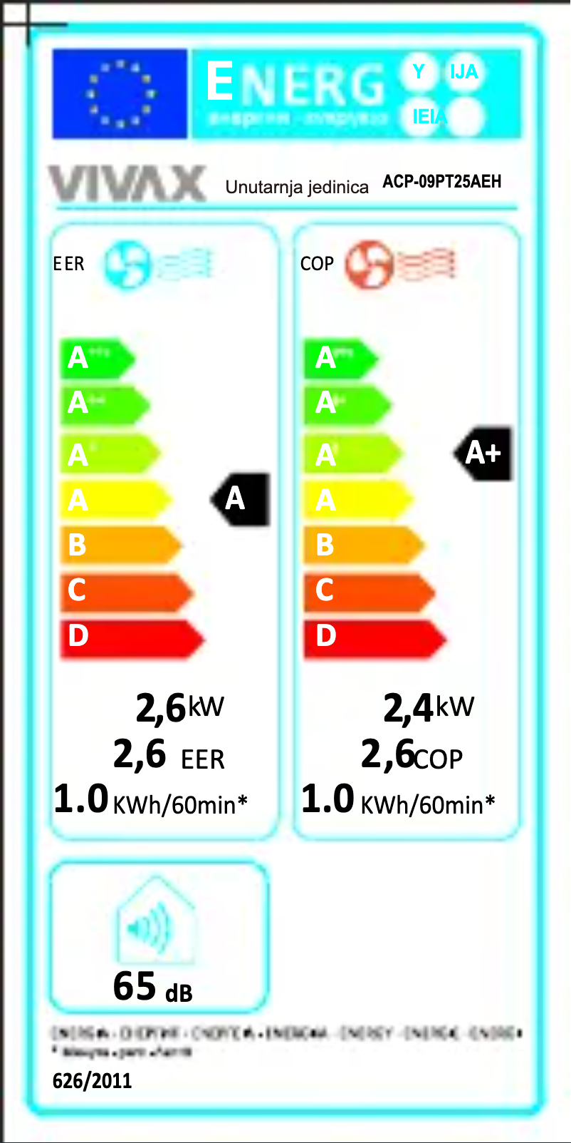 Page n°1 - Label énergétique Vivax ACP-09PT25AEH