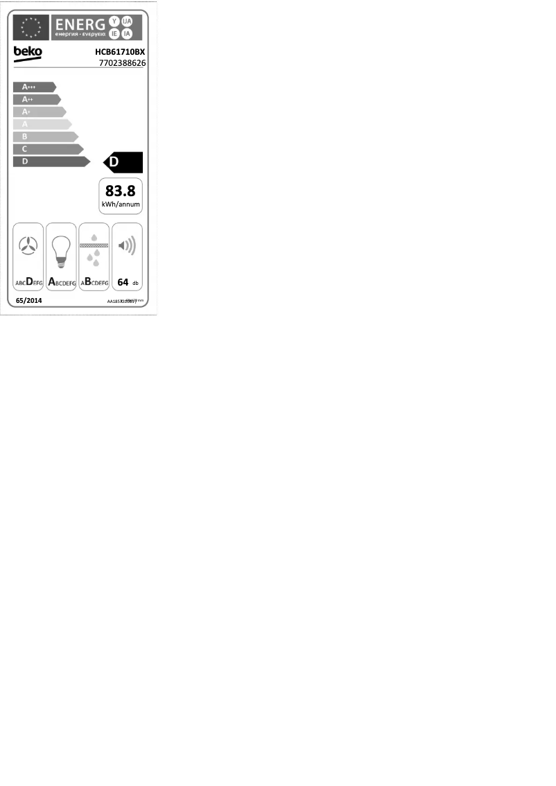 Page 1 de la notice Label énergétique Beko HCB61710BX