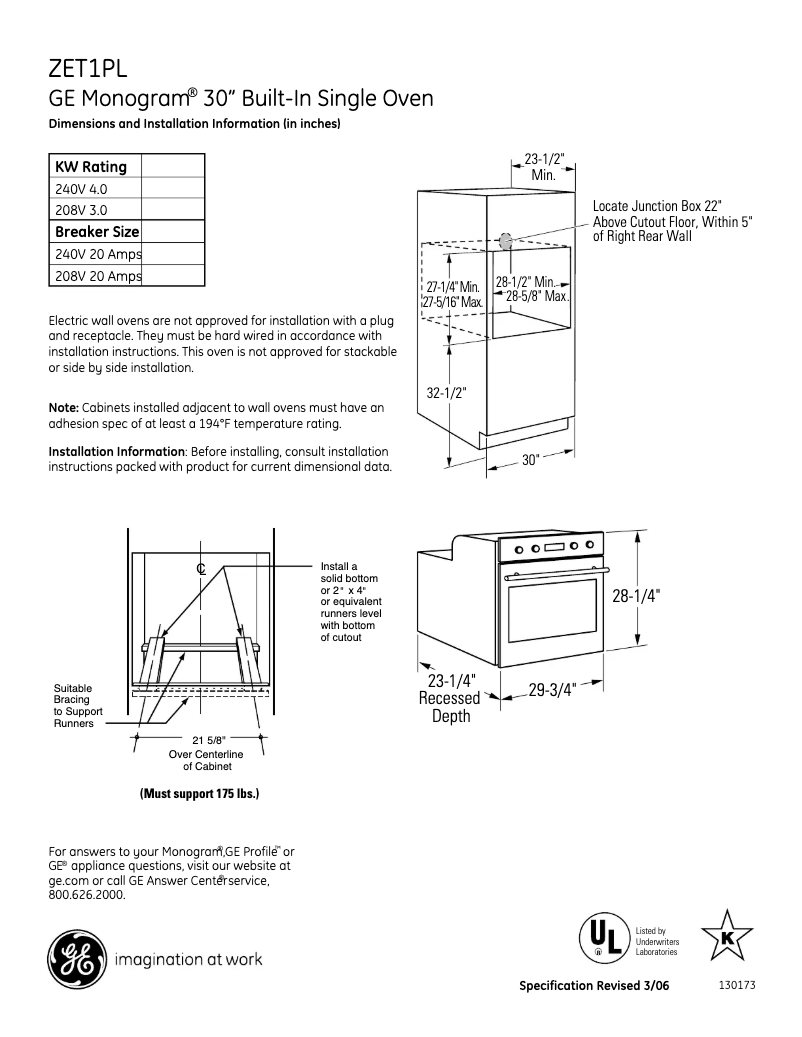 Page n°1 - Fiche technique GE ZET1PLSS